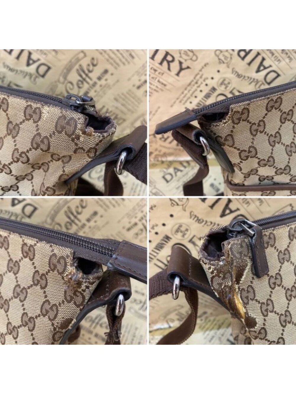★SOLD★ Gucci Shoulder Bag GG Canvas Crossbody Brown Perforated - Picture 6 of 16